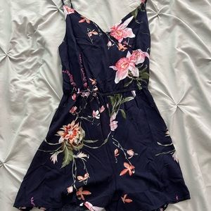 Navy blue flower print romper